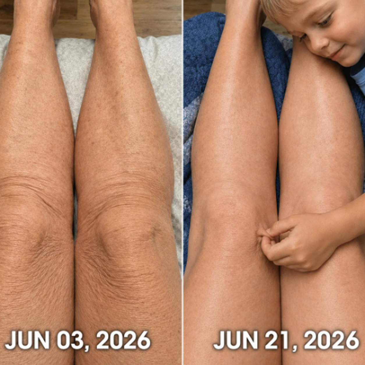 Before and after showing smoother-looking leg skin