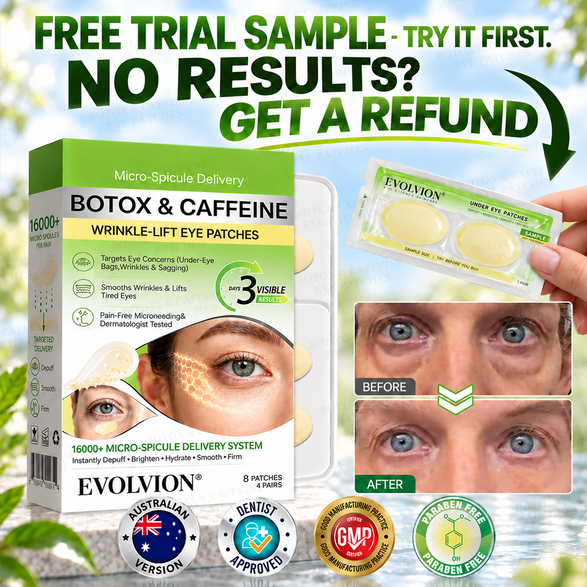 👀🌿AU HOT SALES ✨Evolvion® Botox & Caffeine Wrinkle-Lift Eye Patches