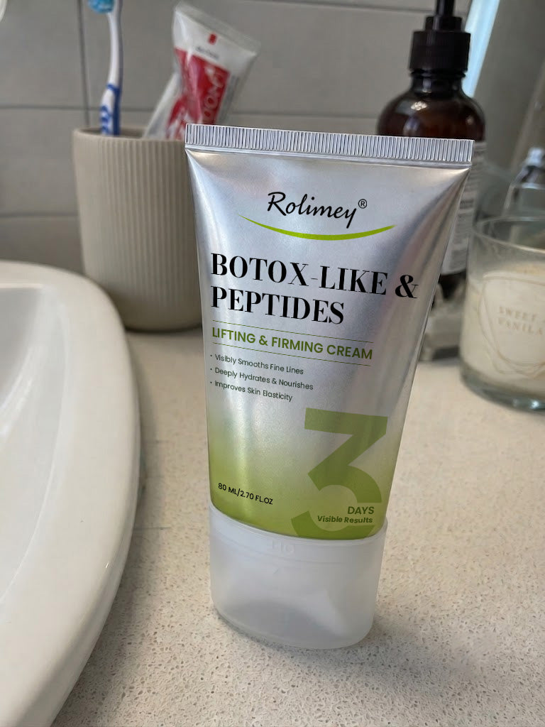 Rolimey bottle on bathroom counter