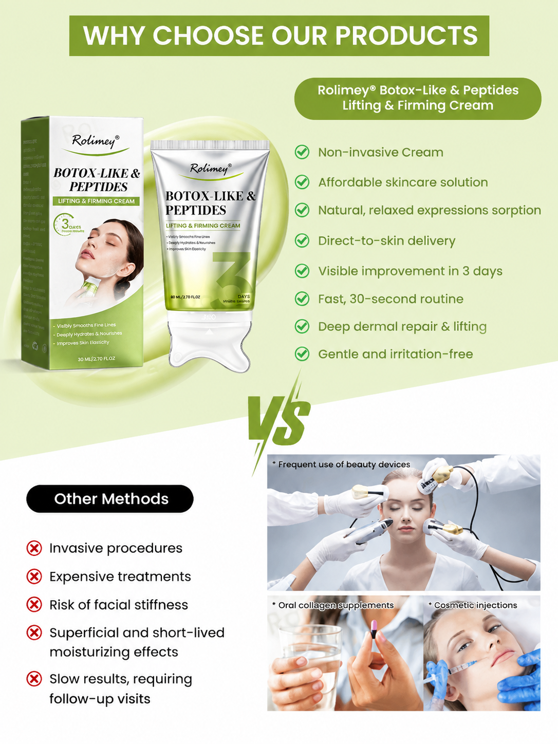 Why choose Rolimey firming cream comparison graphic